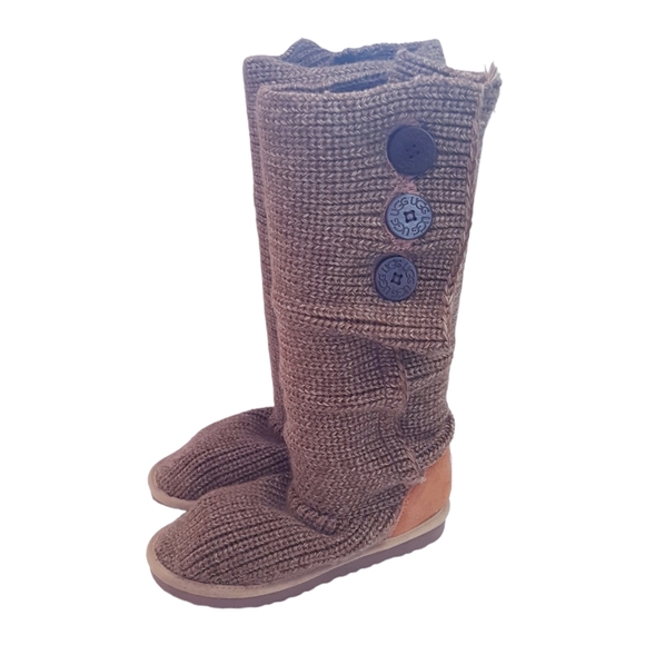 UGG Brown Tall Soft Knit Boots With Buttons - Picture 4 of 14